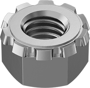 Image of Product. Stainless Steel. Bottom orientation. 18-8 Stainless Steel Locknut with External-Tooth Lock Washer, M3 x 0.5 mm Thread Size.