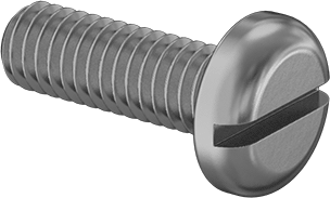Image of Product. Front orientation. Brass Pan Head Slotted Screws, M4 x 0.7mm Thread, 12mm Long.