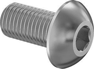 Image of Product. Front orientation. Fine Thread 316 Stainless Steel Button Head Hex Drive Screw, M4 x 0.50 mm Thread, 8mm Long.