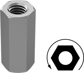 Image of Product. Front orientation. Contains Annotated, MultipleImages. Left-Hand-Thread Coupling Nut, 3/8"-16 Thread Size.