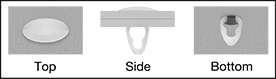 Image of ProductInUse. Installed. Top orientation. Contains Annotated, Border. Keyhole Shank. Reusable Push-In Rivets.