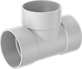 Image of Product. Front orientation. Pipe and Fittings. Underground Drain, Waste, and Vent PVC Pipe Fittings for Water, Tee Connectors, Cement Socket Female.