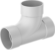 Image of Product. Front orientation. Pipe and Fittings. Underground Drain, Waste, and Vent PVC Pipe Fittings for Water, Offset Tee Connectors, Cement Socket Female.
