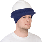 Image of ProductInUse. Covers Ear. Front orientation. Hard Hat Windsocks. Cold-Protection Hard Hat Windsocks.