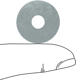 Image of Product. Side1 orientation. Contains SizingReference. Zinc-Plated Steel Washers, Oversized, for 1/4" Screw Size, 0.266" ID, 0.875" OD.