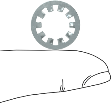 Image of Product. Side1 orientation. Contains SizingReference. Zinc-Plated Steel Internal-Tooth Lock Washer, for 3/8" Screw Size, 0.384" ID, 0.681" OD.