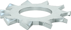 Image of Product. Bottom orientation. Zinc-Plated Steel External Tooth Lock Washers, for Number 10 Screw Size, 0.195" ID, 0.41" OD.