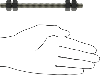 Image of Product. Side1 orientation. Contains SizingReference. Threaded Rod with Hex Nuts, Grade B7, 3/8"-16 Thread Size, 6" Long.