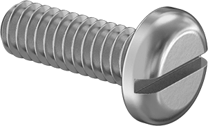 Image of Product. Front orientation. 18-8 Stainless Steel Pan Head Slotted Screws, Standard Head, M2 x 0.4 mm Thread, 6 mm Long.