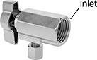 Image of Product. Top orientation. Contains Annotated. Water Supply Stop Valves. Quarter-Turn Water Supply Stop Valves for Plumbing Fixtures, NPT Female Inlet Connection × Compression Outlet Connection, 90° Elbow.
