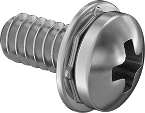 Image of Product. Front orientation. 18-8 Stainless Steel Pan Head Screws with Spring Lock Washer, 4-40 Thread Size, 1/4" Long.