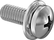 Image of Product. Front orientation. Rounded Head Screws. Stainless Steel Pan Head Phillips Screws with Spring Lock Washer.
