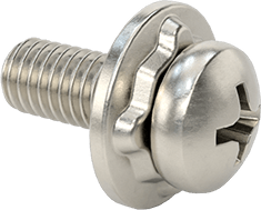Image of Product. Front orientation. 18-8 Stainless Steel Pan Head Screws with Spring Lock Washer, M3 x 0.5 mm Thread Size, 8 mm Long.