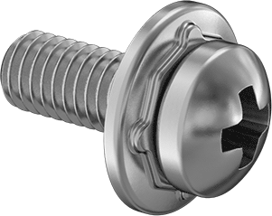 Image of Product. Front orientation. 18-8 Stainless Steel Pan Head Screws with Spring Lock Washer, M3 x 0.5 mm Thread Size, 8 mm Long.
