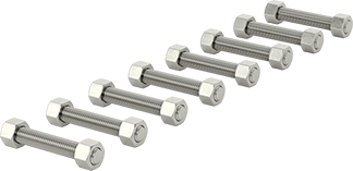 Image of Product. Front orientation. 316 Stainless Steel Threaded Rod and Hex Nut Kit, for Class 600 Size 2-1/2 Pipe Flange.