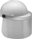 Image of ProductInUse. Bump Cap Shown with Face Shield Lens (Sold Separately). Front orientation. Bump Caps. Bump Caps with Face Shield Attachment.