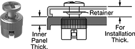 Image of Product. Front orientation. Contains Annotated, MultipleImages. Captive Panel Screws. Rounded Head Quarter-Turn Captive Panel Screws with Front Press-Fit Nut, Zinc-Plated Steel, Phillips Drive.