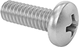 Image of Product. Front orientation. Rounded Head Screws. Mil. Spec. Stainless Steel Pan Head Phillips Screws.