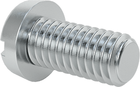 Image of Product. Back orientation. Zinc-Plated Steel Narrow Cheese Head Slotted Screw, M6 x 1 mm Thread, 12 mm Long, 10 mm Head Diameter.