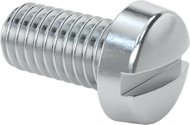Image of Product. Front orientation. Zinc-Plated Steel Narrow Cheese Head Slotted Screw, M6 x 1 mm Thread, 12 mm Long, 10 mm Head Diameter.