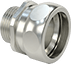 Image of Product. Compression × Threaded. Front orientation. Conduit and Fittings. EMI-Shielding Flexible Plastic (MPT) Conduit and Fittings, Connector Fitting, Straight, Compression Conduit Connection × Threaded Knockout Connection.