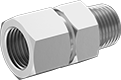 Image of Product. Female x Male. Front orientation. Pipe and Fittings. High-Pressure Brass and Bronze Threaded Pipe Fittings, Swivels-Until-Tightened Straight Adapters, Male, Female, Threaded Fitting Connection, Hex Body.