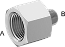 Image of Product. Female x Male. Front orientation. Contains Annotated. Pipe and Fittings. High-Pressure Brass and Bronze Threaded Pipe Fittings, Straight Reducing Adapters, Male, Female, Threaded Fitting Connection, Hex Body.