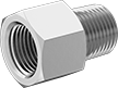 Image of Product. Female x Male. Front orientation. Pipe and Fittings. High-Pressure Brass and Bronze Threaded Pipe Fittings, Straight Adapters, Male, Female, Threaded Fitting Connection, Hex Body.