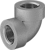 Image of Product. Female. Front orientation. Pipe and Fittings. Medium-Pressure Brass and Bronze Threaded Pipe Fittings, 90° Elbow Connectors, Threaded Fitting Connection, Female.