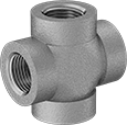 Image of Product. Female. Front orientation. Pipe and Fittings. Medium-Pressure Brass and Bronze Threaded Pipe Fittings, Cross Connectors, Threaded Fitting Connection, Female.