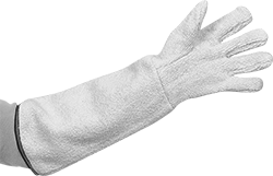 Image of ProductInUse. Cotton Terry Fabric with Open Cuff. Front orientation. Gloves. Heat-Protection Gloves, Cotton Terry Fabric, Open Cuff.