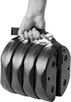 Image of ProductInUse. Shown with Strap Handle. Front orientation. Canopy Weights. Round.