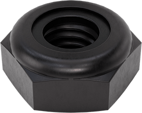 Image of Product. Bottom orientation. Low-Strength Steel Nylon-Insert Locknuts, Thin-Profile, Black-Corrosion-Resistant Coated, 10-32 Thread.