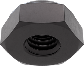 Image of Product. Bottom orientation. Low-Strength Steel Nylon-Insert Locknuts, Thin-Profile, Black-Corrosion-Resistant Coated, 10-32 Thread.