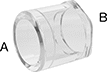 Image of Product. Male × Female. Front orientation. Contains Annotated. Pipe and Fittings. Clear-View Standard-Wall Plastic Pipe Fittings for Water, Bushing Straight Reducing Adapters, Cement Socket Male × Cement Socket Female, Hex Body.