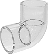 Image of Product. Female. Front orientation. Pipe and Fittings. Clear-View Standard-Wall Plastic Pipe Fittings for Water, Short 90° Elbow Connectors, Cement Socket Female.