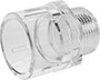 Image of Product. Female × Male. Front orientation. Pipe and Fittings. Clear-View Standard-Wall Plastic Pipe Fittings for Water, Straight Adapters, Male, Female, Threaded Fitting Connection, Cement-Socket Fitting Connection, Hex Body.