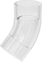 Image of Product. Female. Front orientation. Pipe and Fittings. Clear-View Standard-Wall Plastic Pipe Fittings for Water, 45° Elbow Connectors, Cement Socket Female.