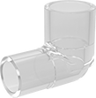 Image of Product. Male × Female. Front orientation. Pipe and Fittings. Clear-View Standard-Wall Plastic Pipe Fittings for Water, 90° Elbow Adapters, Cement Socket Male × Cement Socket Female.