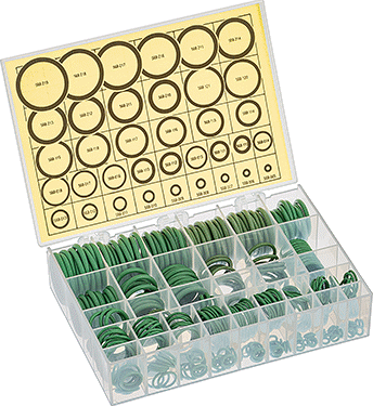 Image of Product. Front orientation. Weather- and Oil-Resistant Hnbr O-Ring Assortment, 360 Pieces, 36 Dash Number Sizes.