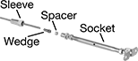 Image of System. Sleeve Grip Fitting (Shown Unassembled). Front orientation. Exploded view. Contains Annotated. Turnbuckles. Closed-Body Mounting-Plate-to-Wire Rope Turnbuckles—Not for Lifting.