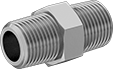 Image of Product. Male × Male. Front orientation. Pipe and Fittings. Precision High-Pressure Brass and Bronze Threaded Pipe Fittings, Straight Adapters, Male, Threaded Fitting Connection, Hex Body.