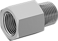 Image of Product. Female × Male. Front orientation. Pipe and Fittings. Precision High-Pressure Brass and Bronze Threaded Pipe Fittings, Straight Adapters, Male, Female, Threaded Fitting Connection, Hex Body.