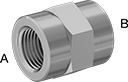 Image of Product. Female × Female. Front orientation. Contains Annotated. Pipe and Fittings. Precision High-Pressure Brass and Bronze Threaded Pipe Fittings, Straight Reducers, Female, Threaded Fitting Connection, Hex Body.