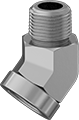 Image of Product. Female × Male. Front orientation. Pipe and Fittings. Precision High-Pressure Brass and Bronze Threaded Pipe Fittings, 45° Elbow Adapters, Male, Female, Threaded Fitting Connection.