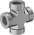 Image of Product. NPT Female. Front orientation. Pipe and Fittings. Precision High-Pressure Brass and Bronze Threaded Pipe Fittings, Cross Connectors, Threaded Fitting Connection, Female.