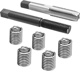 Image of Product. Installation Tool and Through-Hole Tap. Front orientation. Threaded Inserts. Helical Threaded Inserts with Installation Tools, Pronged, Through-Hole Tap, Installation Tool.