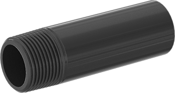 Image of Product. Front orientation. Thick-Wall Dark Gray PVC Pipe Nipple for Water, Threaded on One End, 1 NPT, 4" Long.