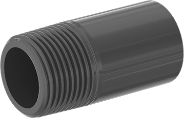 Image of Product. Front orientation. Thick-Wall Dark Gray PVC Pipe Nipple for Water, Threaded on One End, 3/4 NPT, 2" Long.