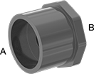 Image of Product. Cement Socket Male × NPT Female (Front). Front orientation. Contains Annotated. Pipe and Fittings. Thick-Wall Plastic Pipe Fittings for Water, Bushing Straight Reducing Adapters with Collar, Cement-Socket Fitting Connection, Female, Male, Threaded Fitting Connection, Hex Body.